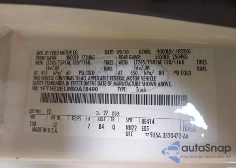 2011 Ford E-250 Commercial from USA, damaged, VIN 1FTNE2EL8BDA18490